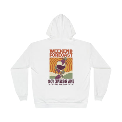 Wine Lover Hoodie — Retro 70s Happy Hour Print, "100% Chance of Wine", Weekend Forecast Vineyard Gift Pullover