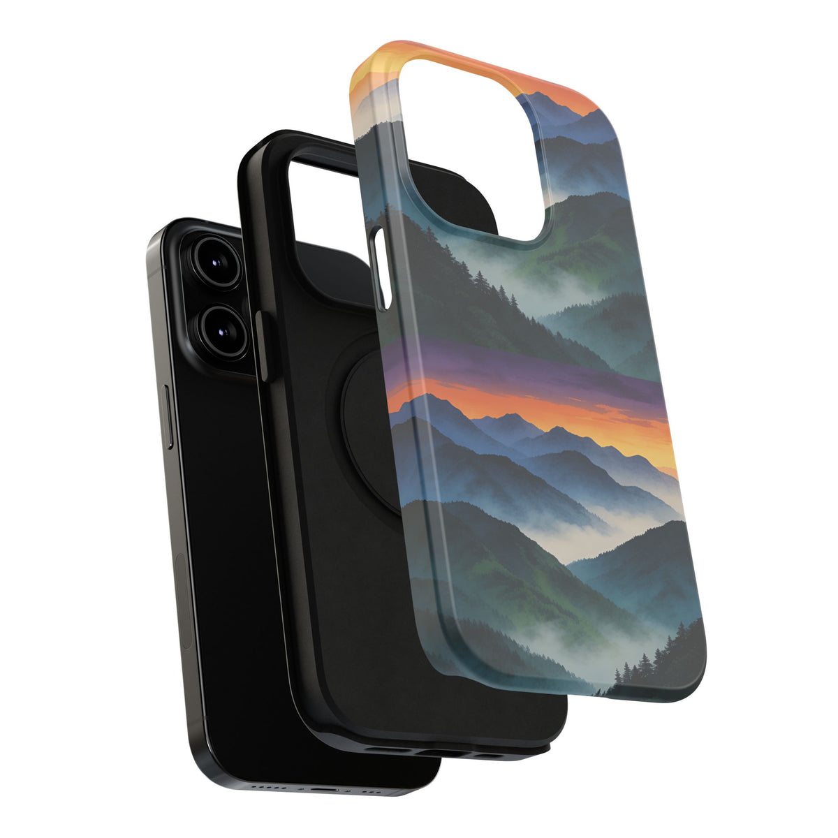 Mountain Mist Sunset Phone Case — Impact-Resistant Protective Cover
