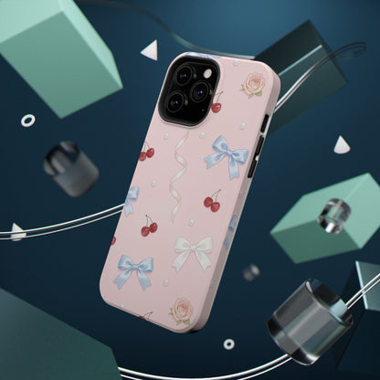 Pink Ribbon & Cherry Impact Phone Case — Cute Floral Bow Protective Case