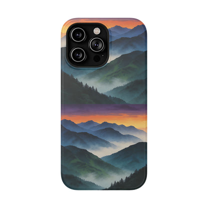 Mountain Mist Sunset Phone Case — Impact-Resistant Protective Cover