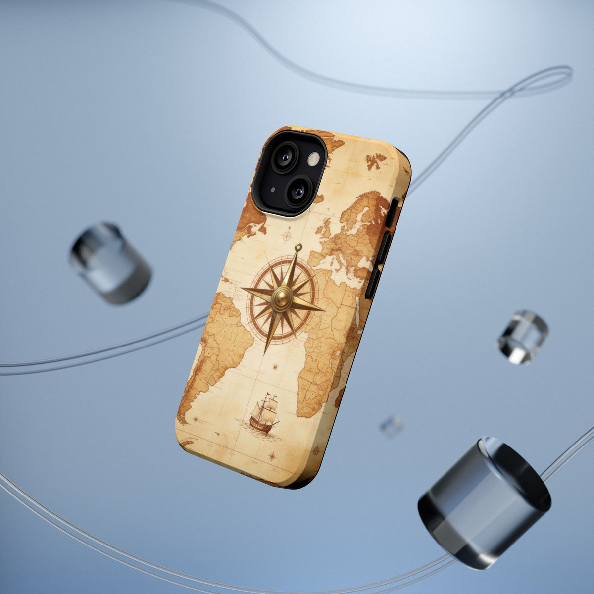 Vintage World Map Compass Phone Case — Nautical Explorer Impact-Resistant Case