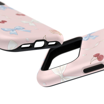 Pink Ribbon & Cherry Impact Phone Case — Cute Floral Bow Protective Case