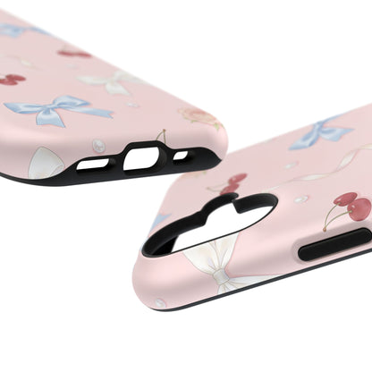Pink Ribbon & Cherry Impact Phone Case — Cute Floral Bow Protective Case
