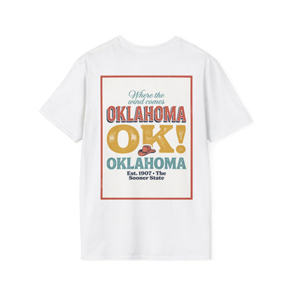 Native America Oklahoma T-Shirt | State Map Western Navajo Wheat Design