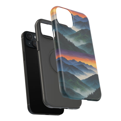 Mountain Mist Sunset Phone Case — Impact-Resistant Protective Cover