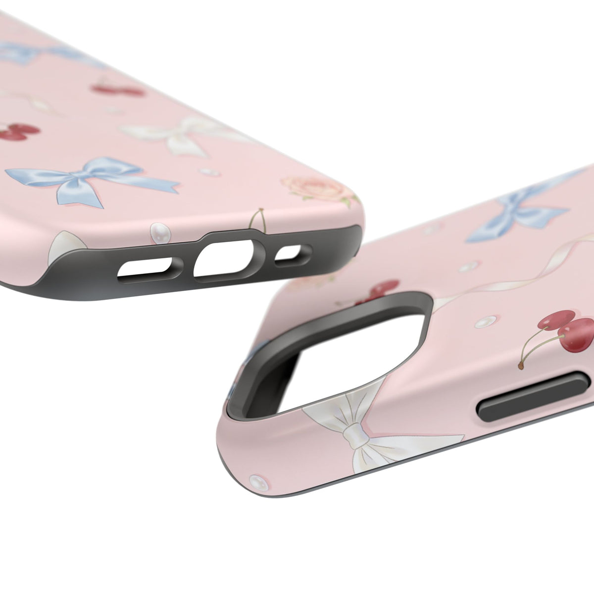 Pink Ribbon & Cherry Impact Phone Case — Cute Floral Bow Protective Case