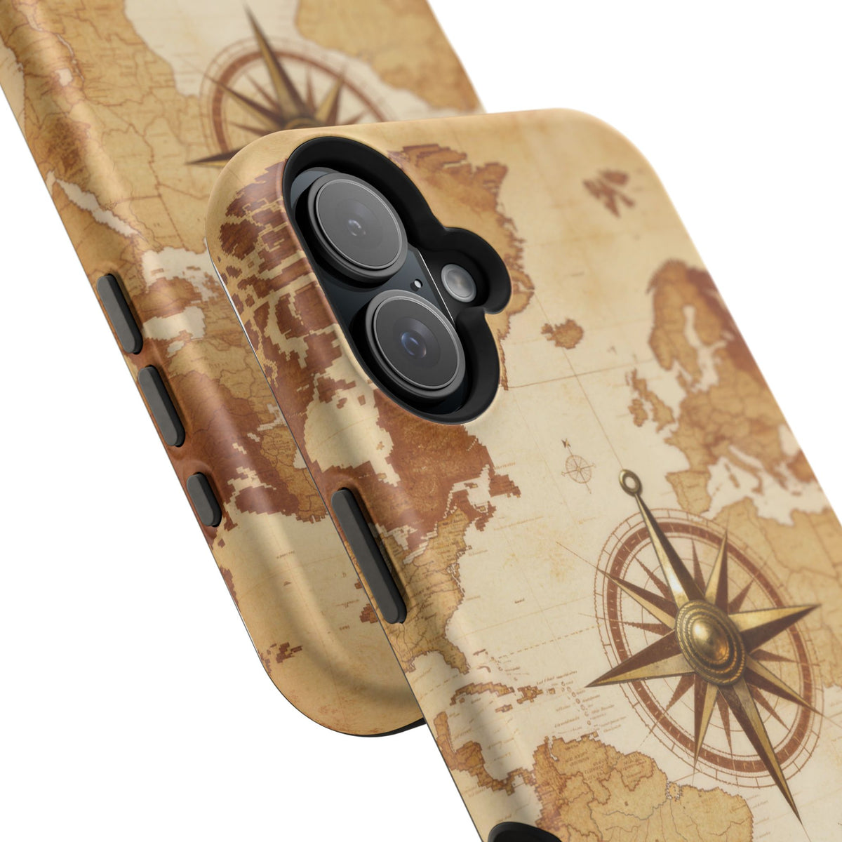 Vintage World Map Compass Phone Case — Nautical Explorer Impact-Resistant Case