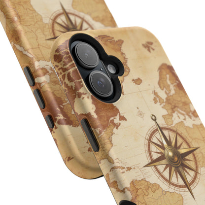 Vintage World Map Compass Phone Case — Nautical Explorer Impact-Resistant Case