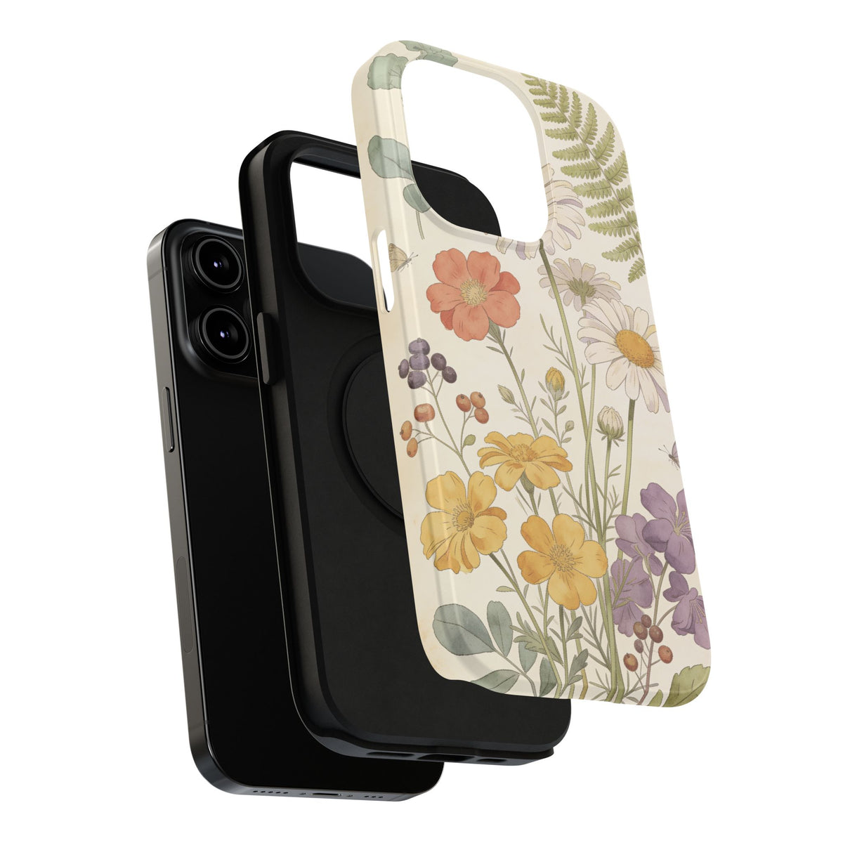 Floral Wildflower Impact-Resistant Phone Case — Daisy & Fern Protective Cover