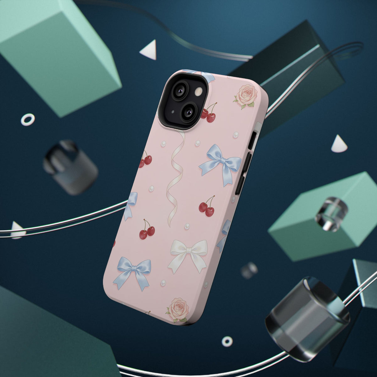 Pink Ribbon & Cherry Impact Phone Case — Cute Floral Bow Protective Case