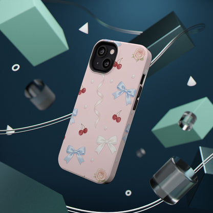 Pink Ribbon & Cherry Impact Phone Case — Cute Floral Bow Protective Case