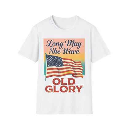 Long May She Wave T-Shirt — Vintage American Flag Patriotic Tee