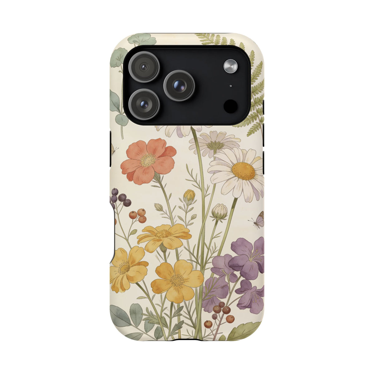Floral Wildflower Impact-Resistant Phone Case — Daisy & Fern Protective Cover
