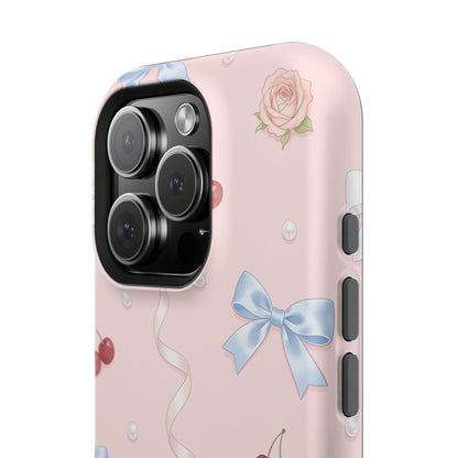 Pink Ribbon & Cherry Impact Phone Case — Cute Floral Bow Protective Case
