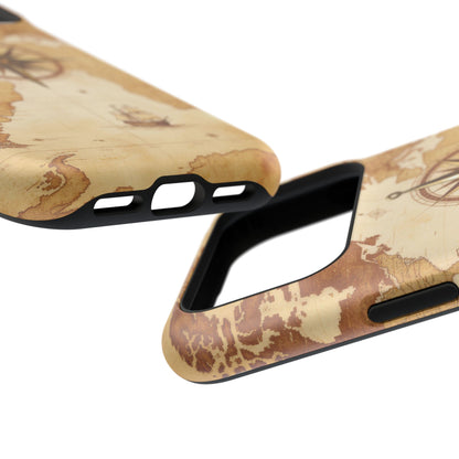 Vintage World Map Compass Phone Case — Nautical Explorer Impact-Resistant Case