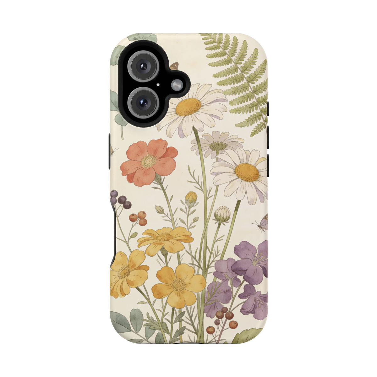 Floral Wildflower Impact-Resistant Phone Case — Daisy & Fern Protective Cover