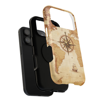 Vintage World Map Compass Phone Case — Nautical Explorer Impact-Resistant Case