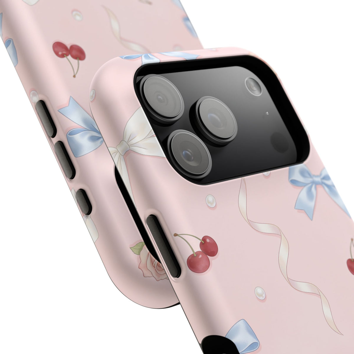 Pink Ribbon & Cherry Impact Phone Case — Cute Floral Bow Protective Case