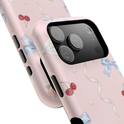 Pink Ribbon & Cherry Impact Phone Case — Cute Floral Bow Protective Case