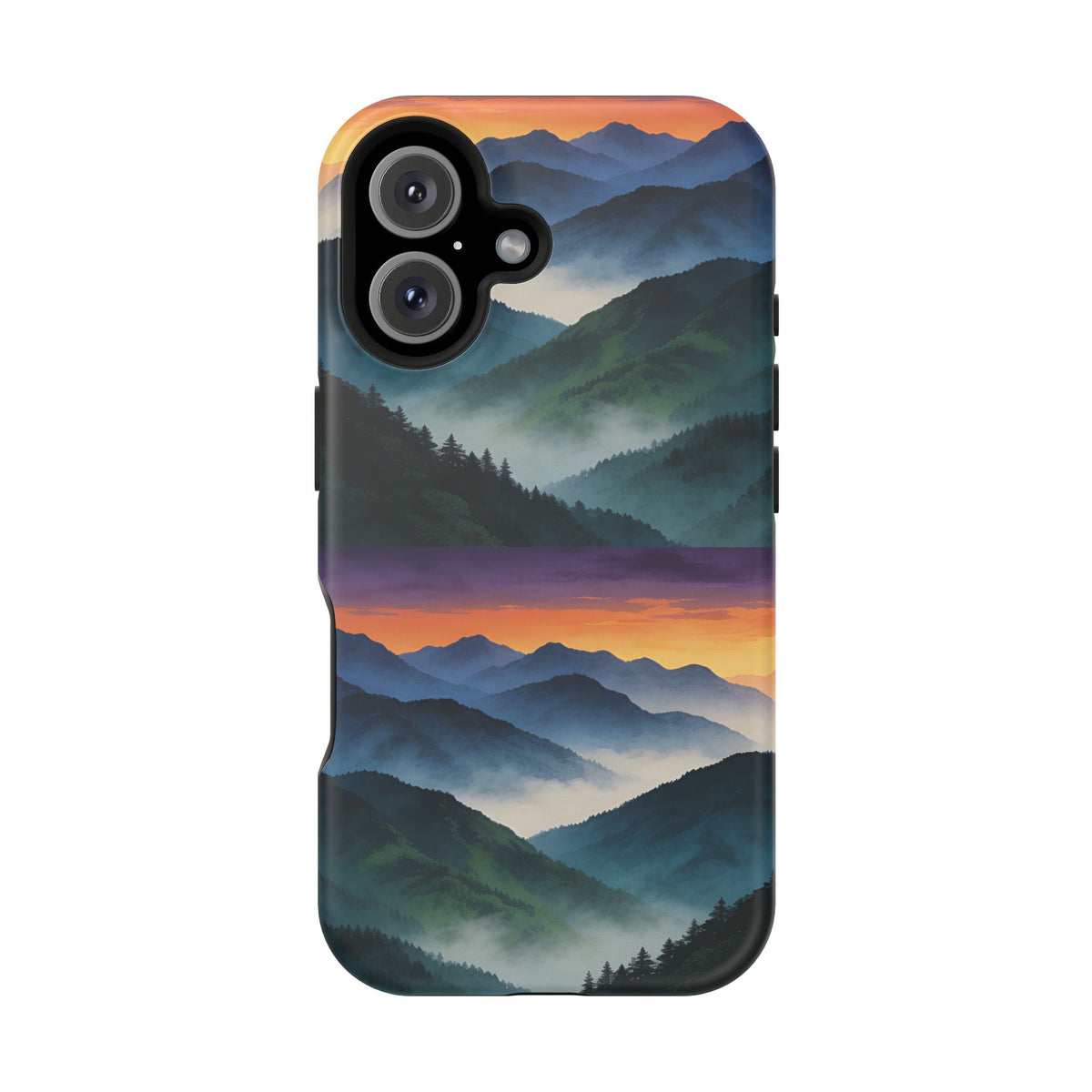 Mountain Mist Sunset Phone Case — Impact-Resistant Protective Cover
