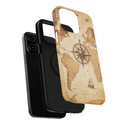 Vintage World Map Compass Phone Case — Nautical Explorer Impact-Resistant Case