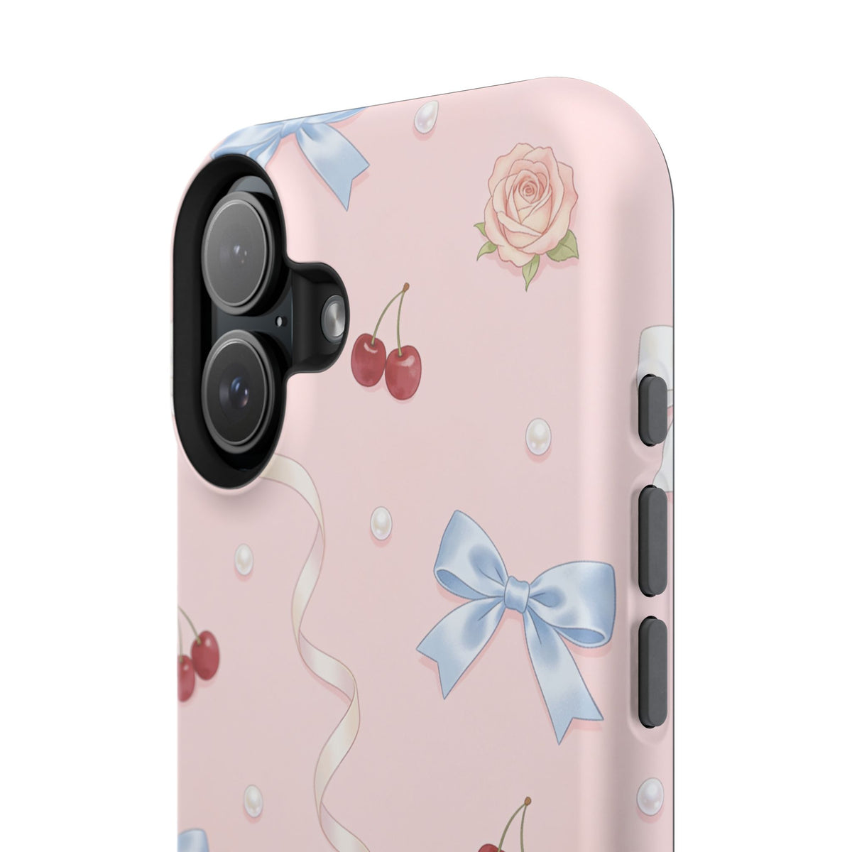 Pink Ribbon & Cherry Impact Phone Case — Cute Floral Bow Protective Case
