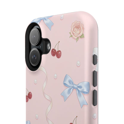 Pink Ribbon & Cherry Impact Phone Case — Cute Floral Bow Protective Case