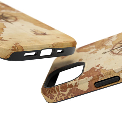 Vintage World Map Compass Phone Case — Nautical Explorer Impact-Resistant Case