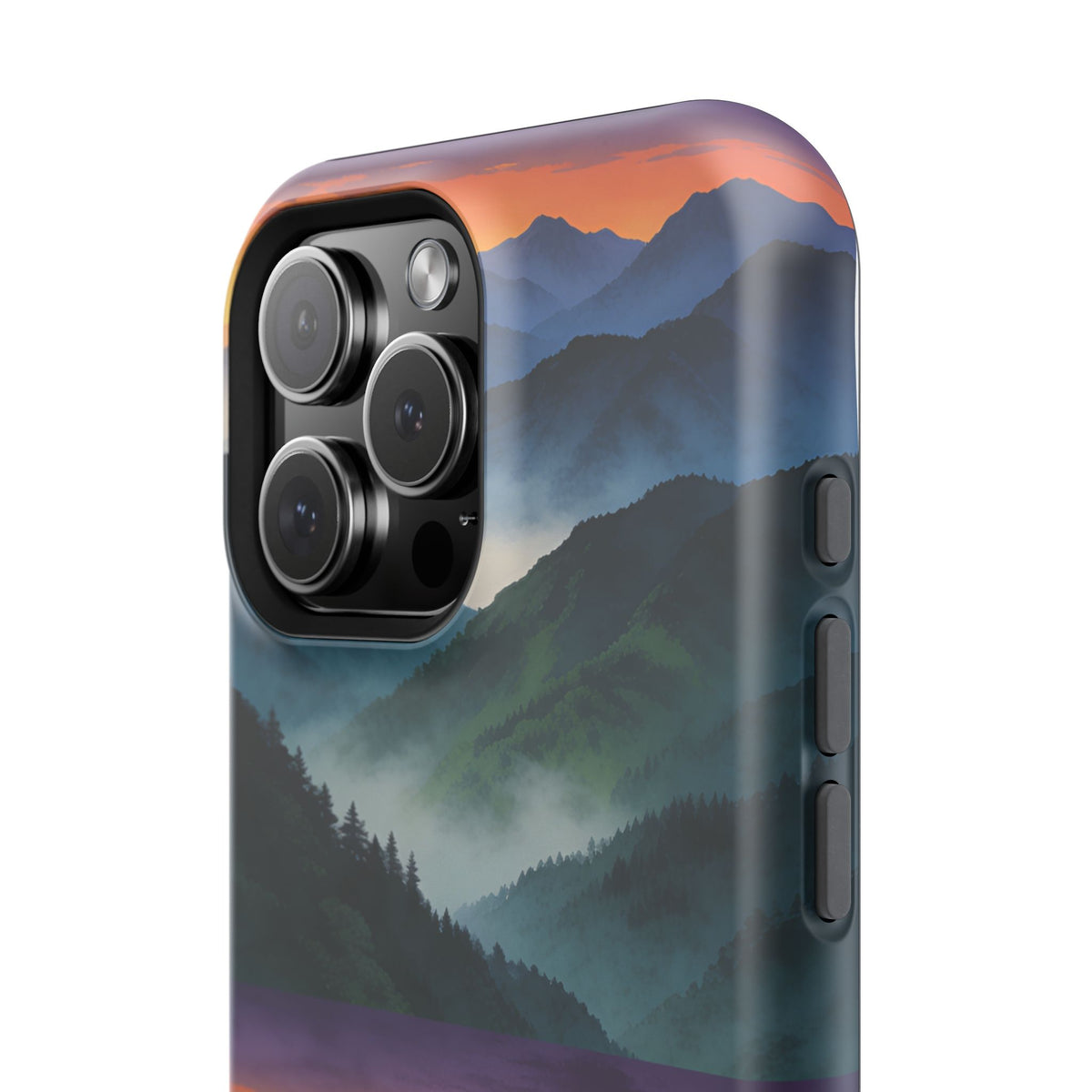 Mountain Mist Sunset Phone Case — Impact-Resistant Protective Cover
