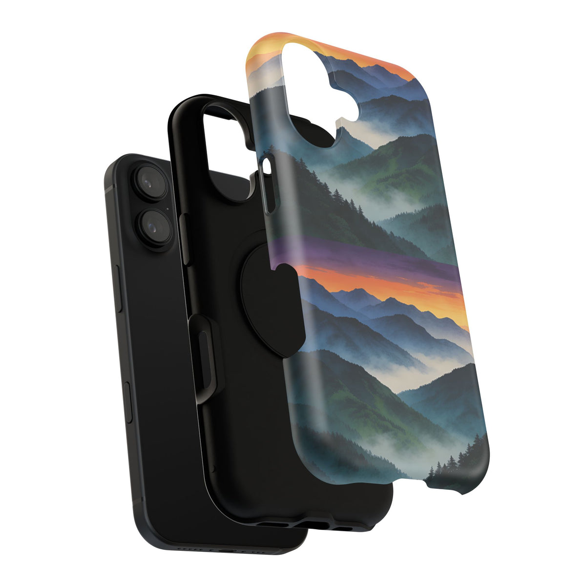 Mountain Mist Sunset Phone Case — Impact-Resistant Protective Cover