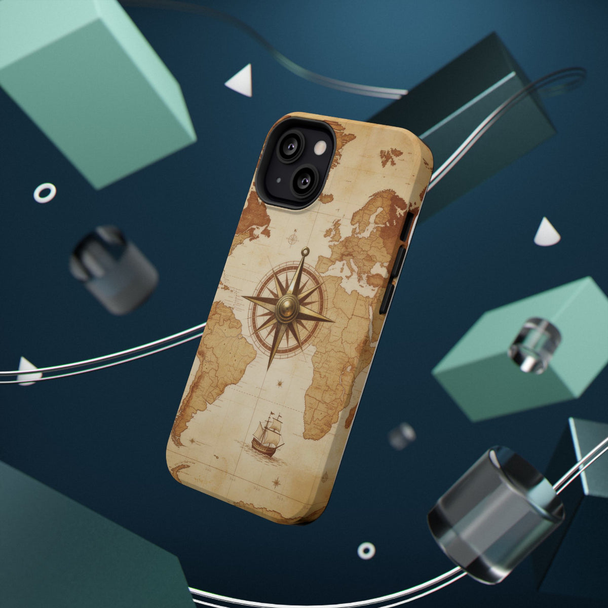 Vintage World Map Compass Phone Case — Nautical Explorer Impact-Resistant Case