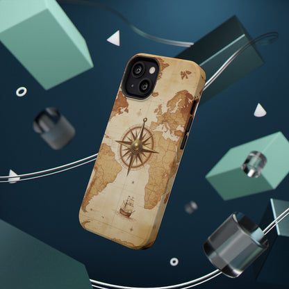 Vintage World Map Compass Phone Case — Nautical Explorer Impact-Resistant Case