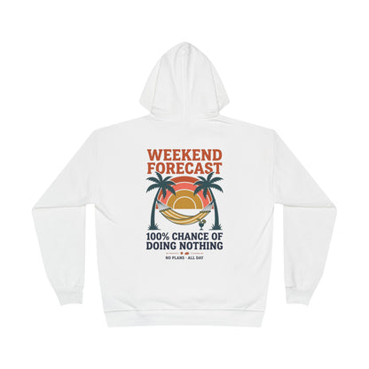Lazy Weekend Hoodie — Retro 70s Hammock Beach Print, "100% Chance of Doing Nothing", Vintage Vacation Gift