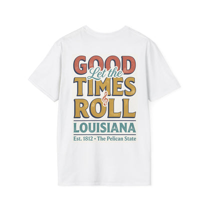 Laissez Les Bons Temps Rouler Louisiana T-Shirt | State Map, Trumpet, Sunset