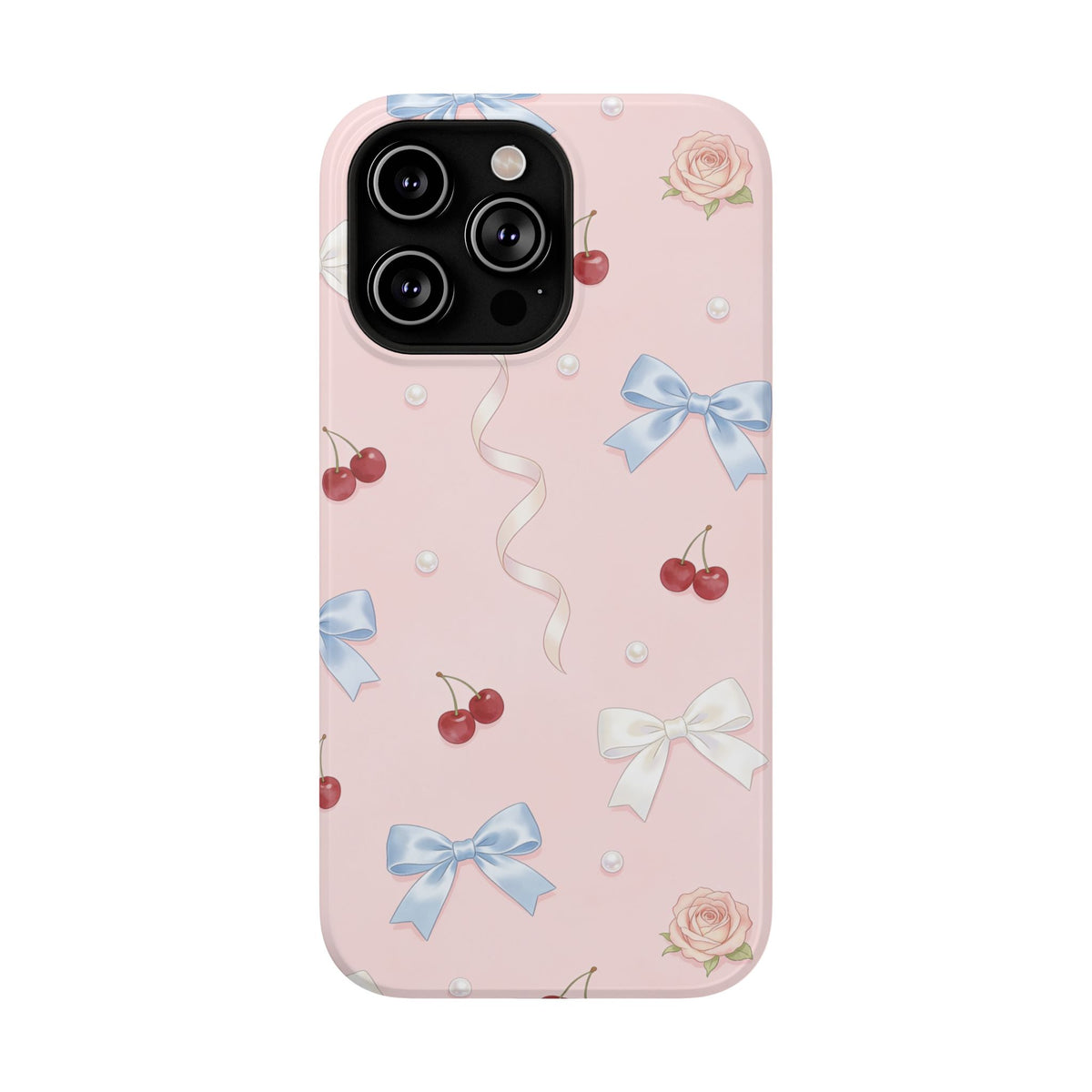 Pink Ribbon & Cherry Impact Phone Case — Cute Floral Bow Protective Case