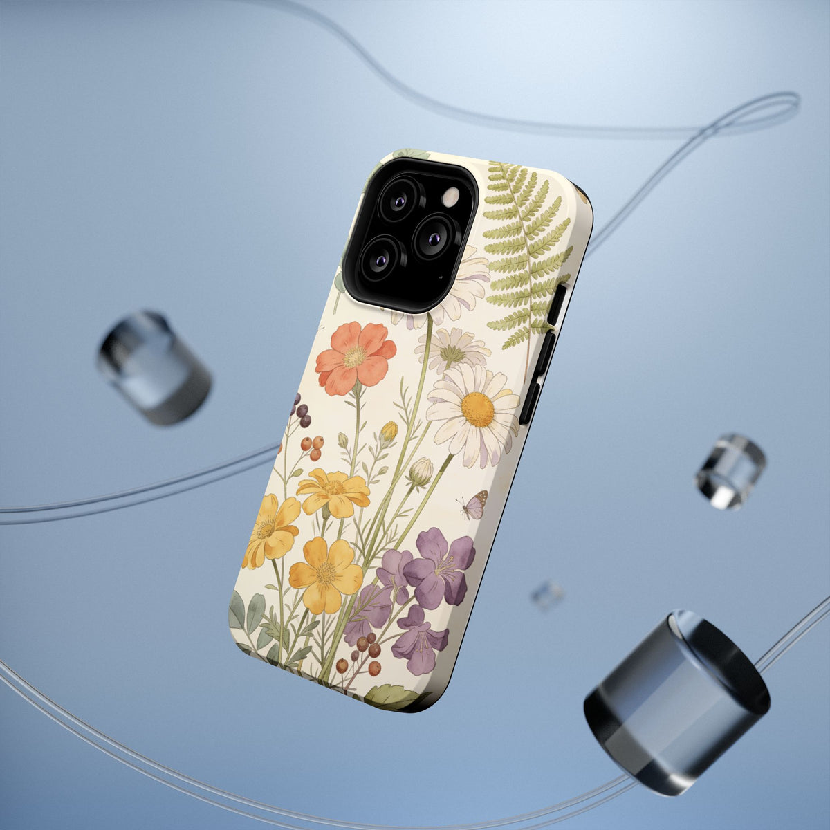 Floral Wildflower Impact-Resistant Phone Case — Daisy & Fern Protective Cover