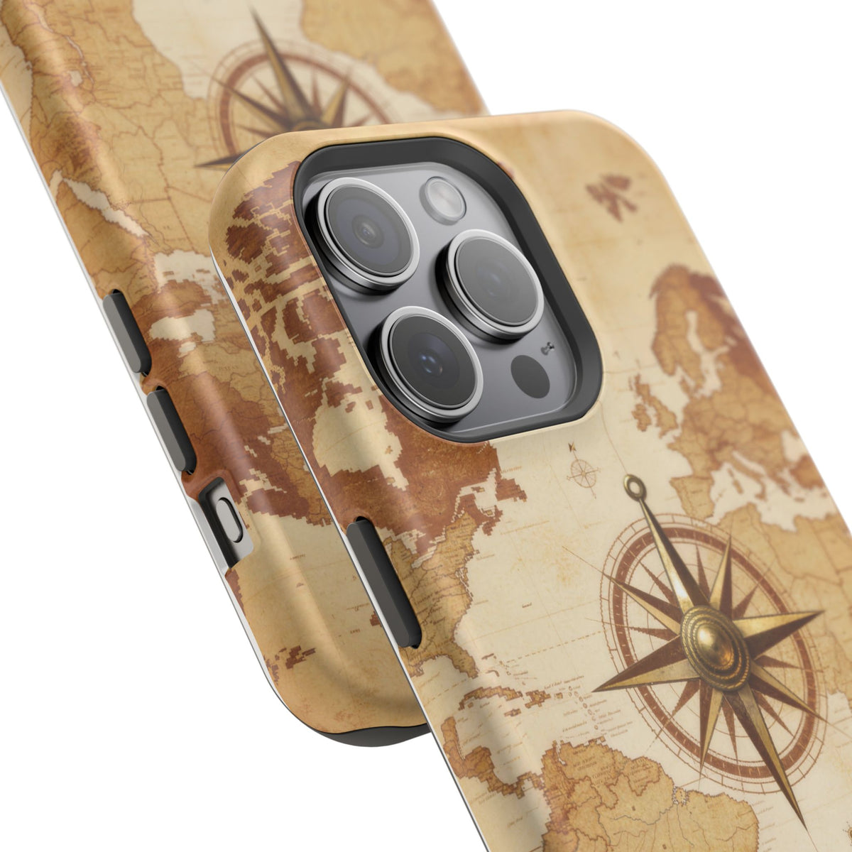 Vintage World Map Compass Phone Case — Nautical Explorer Impact-Resistant Case