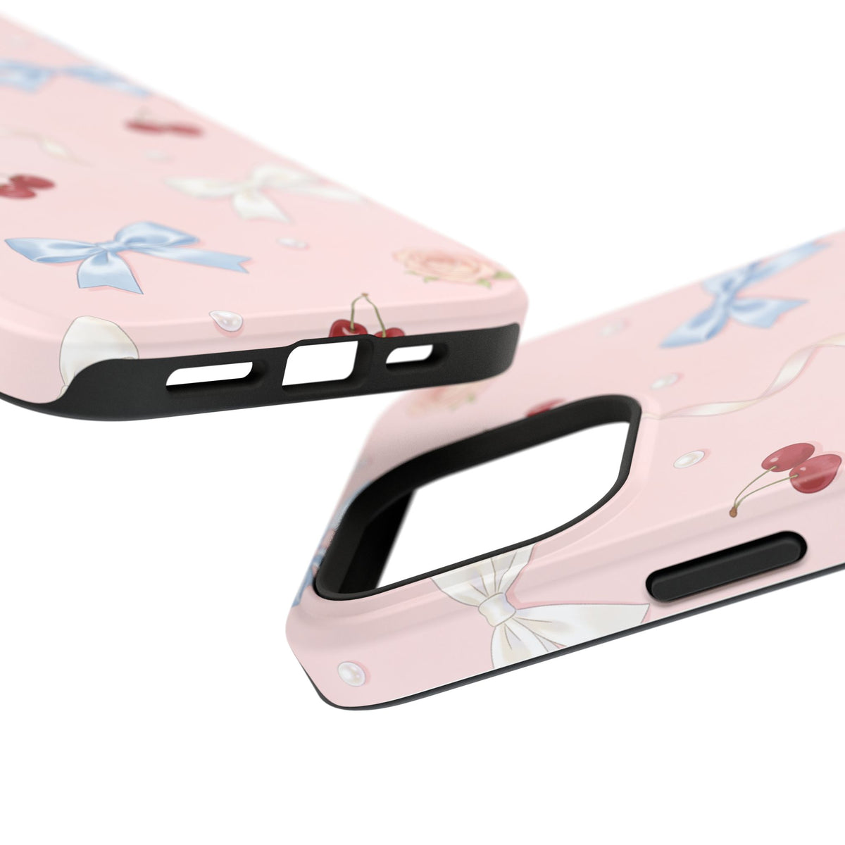 Pink Ribbon & Cherry Impact Phone Case — Cute Floral Bow Protective Case