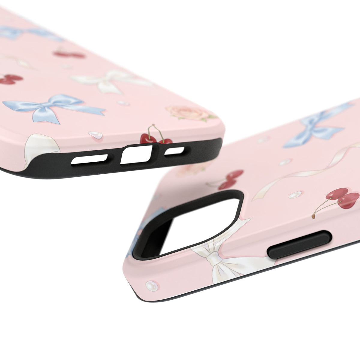 Pink Ribbon & Cherry Impact Phone Case — Cute Floral Bow Protective Case