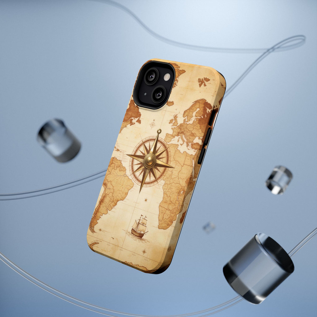 Vintage World Map Compass Phone Case — Nautical Explorer Impact-Resistant Case