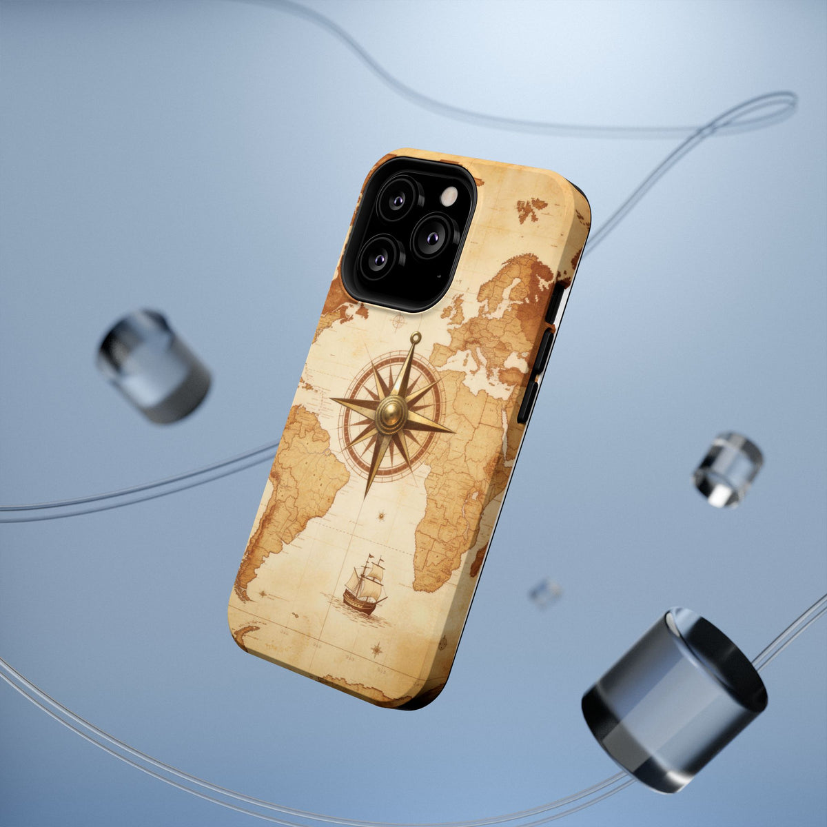 Vintage World Map Compass Phone Case — Nautical Explorer Impact-Resistant Case