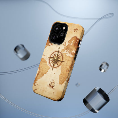 Vintage World Map Compass Phone Case — Nautical Explorer Impact-Resistant Case