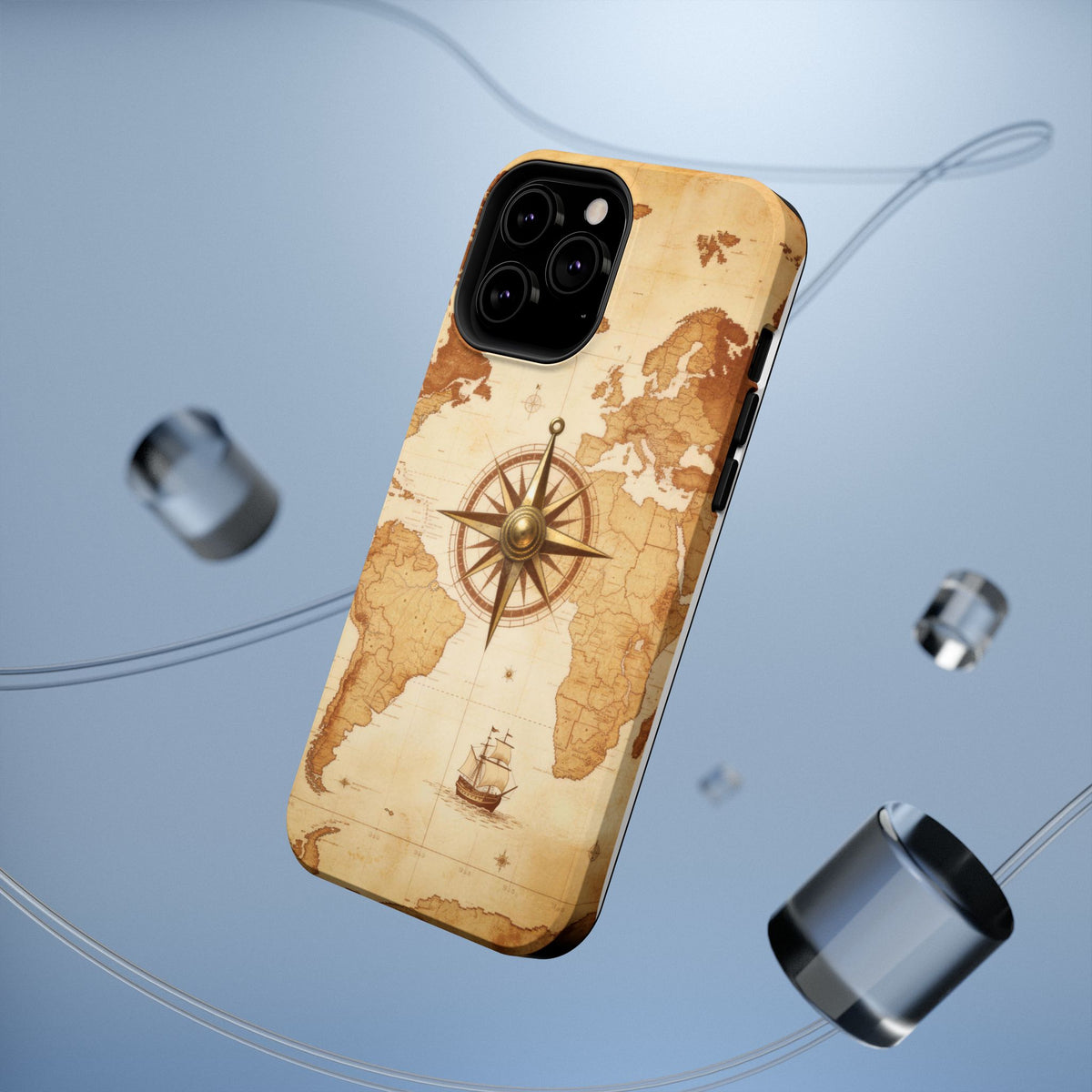 Vintage World Map Compass Phone Case — Nautical Explorer Impact-Resistant Case