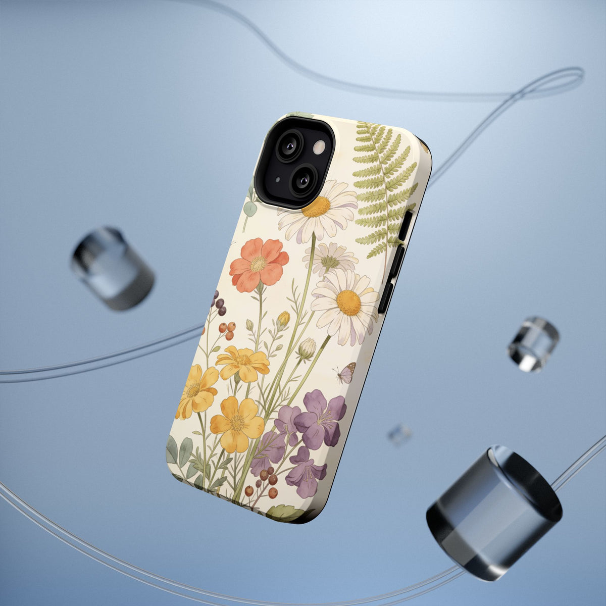 Floral Wildflower Impact-Resistant Phone Case — Daisy & Fern Protective Cover