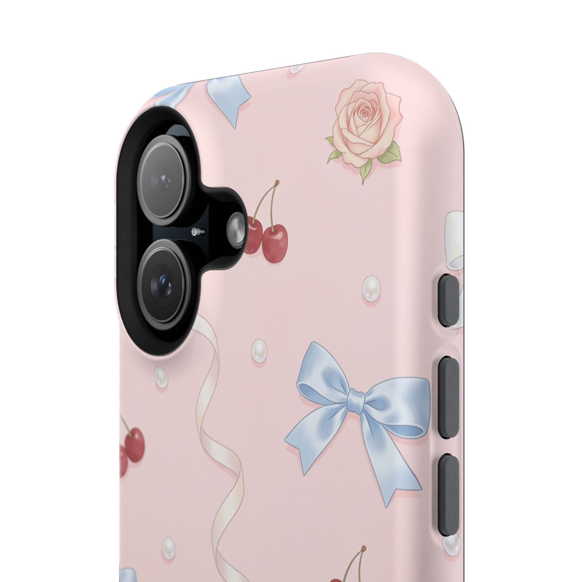Pink Ribbon & Cherry Impact Phone Case — Cute Floral Bow Protective Case