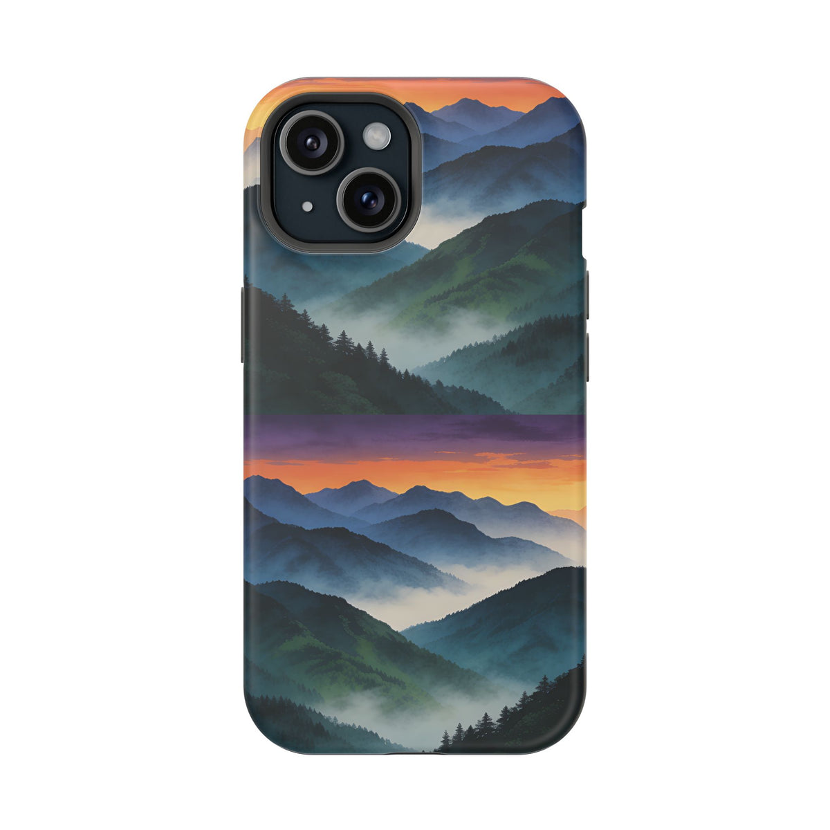 Mountain Mist Sunset Phone Case — Impact-Resistant Protective Cover
