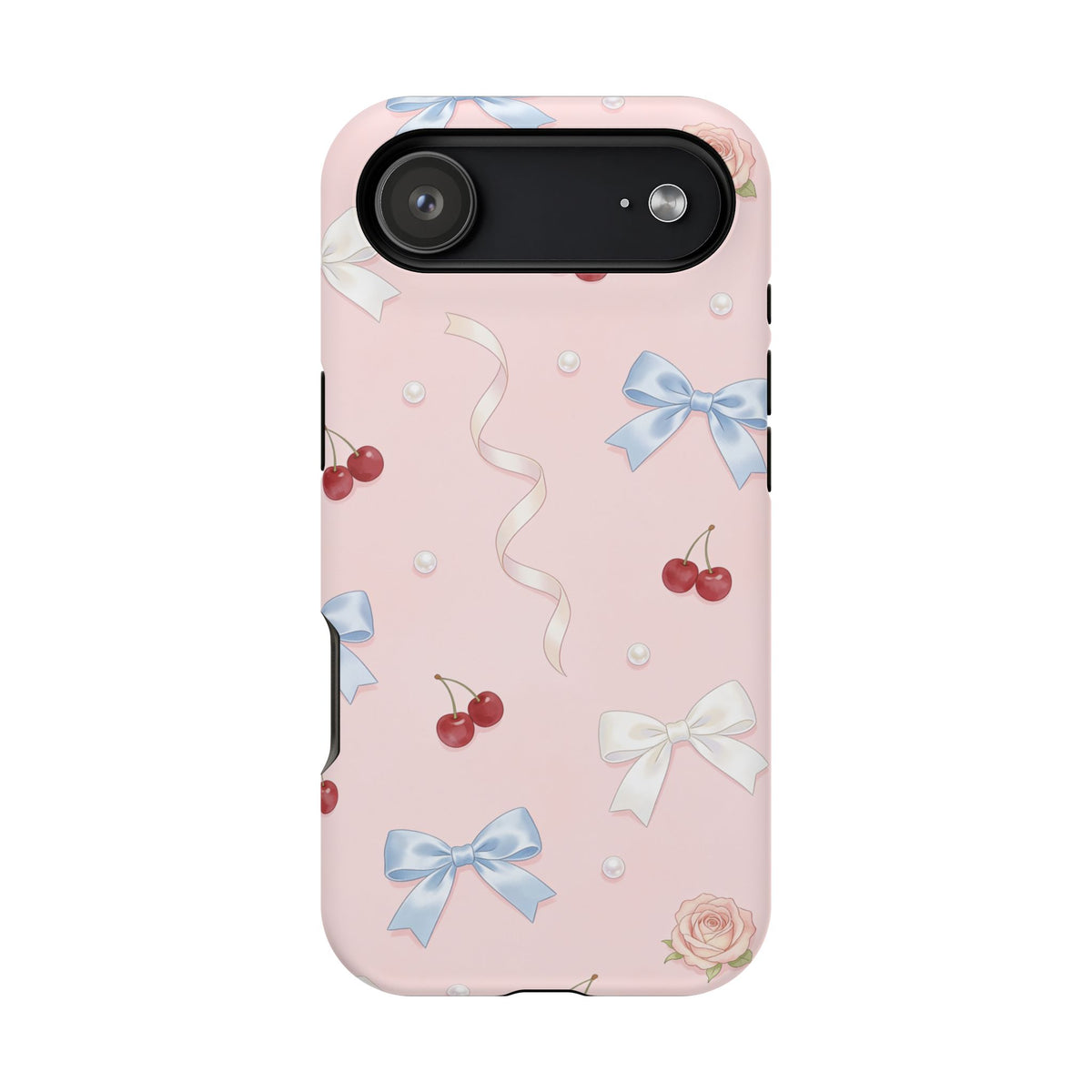 Pink Ribbon & Cherry Impact Phone Case — Cute Floral Bow Protective Case