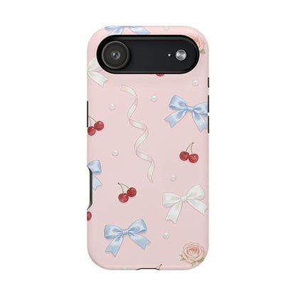 Pink Ribbon & Cherry Impact Phone Case — Cute Floral Bow Protective Case