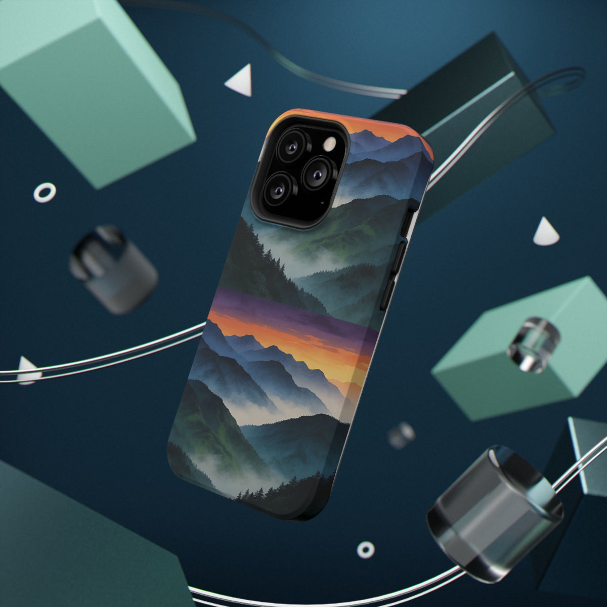 Mountain Mist Sunset Phone Case — Impact-Resistant Protective Cover