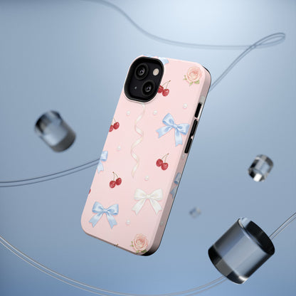 Pink Ribbon & Cherry Impact Phone Case — Cute Floral Bow Protective Case